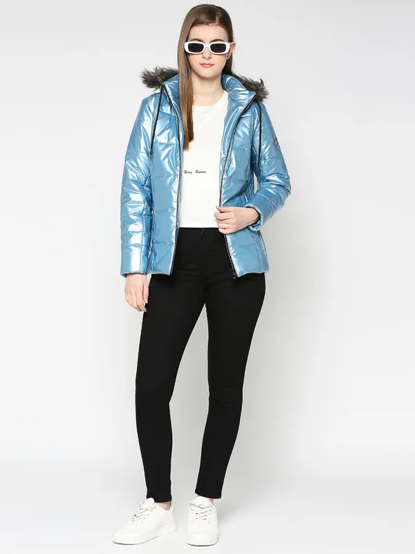 Being Human Women Semi Fit Jackets-Metalic Royal